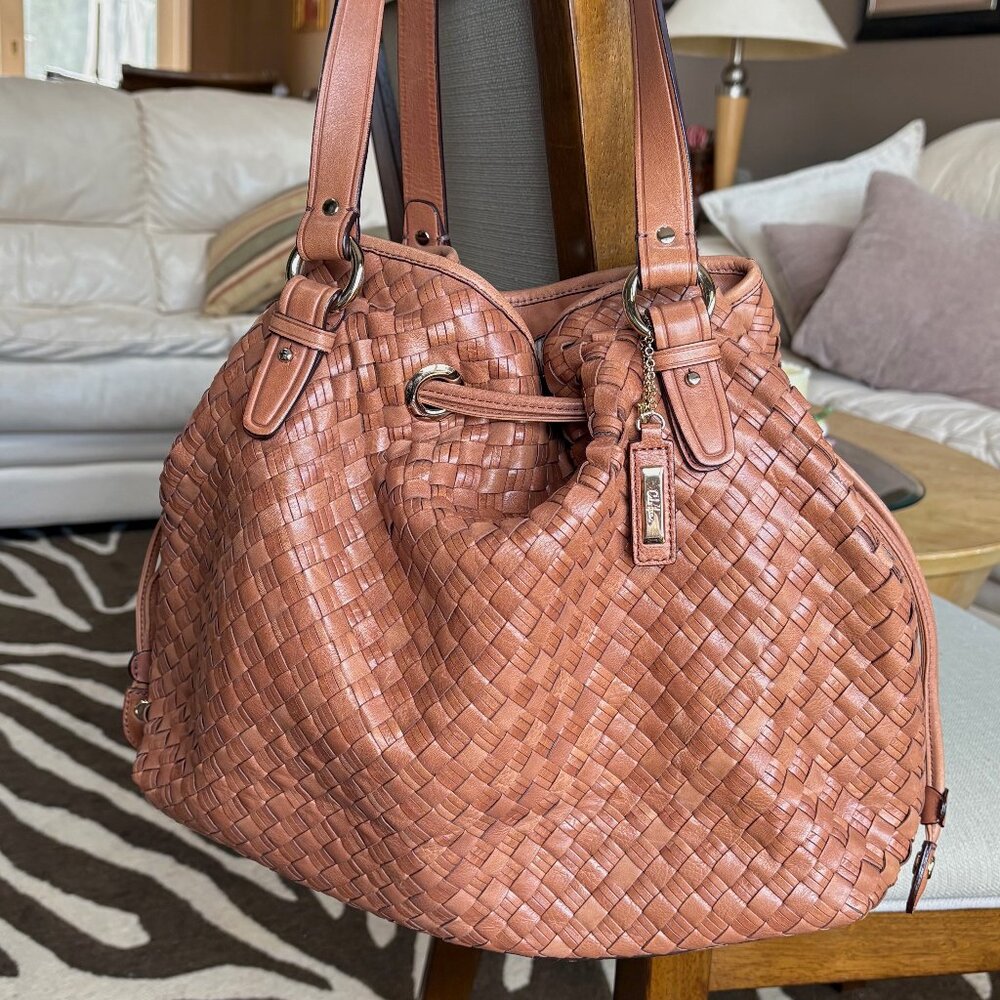 Cole Haan Woven Leather Drawstring tote